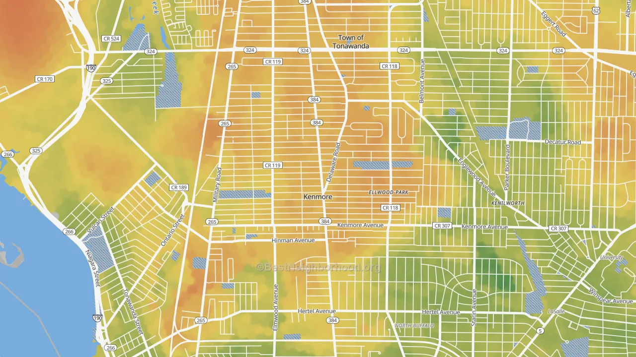 Bike Grade map of Kenmore, NY