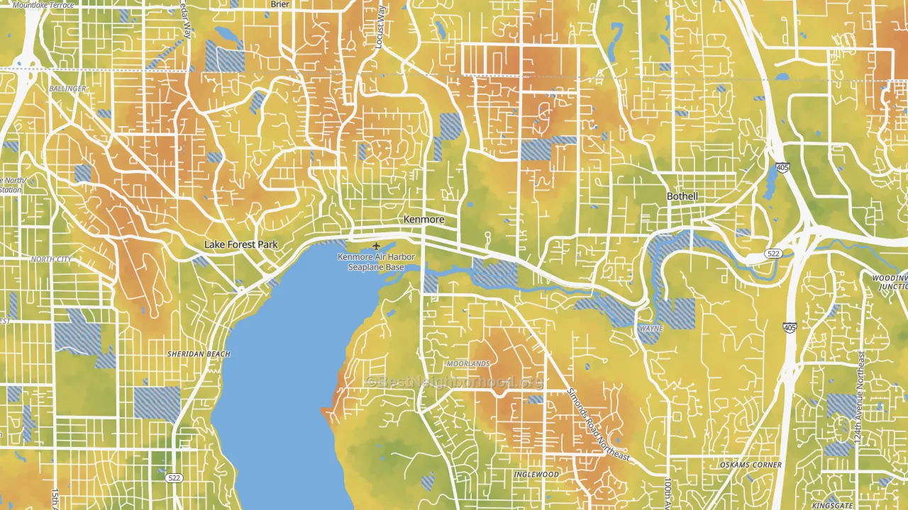 Bike Grade map of Kenmore, WA