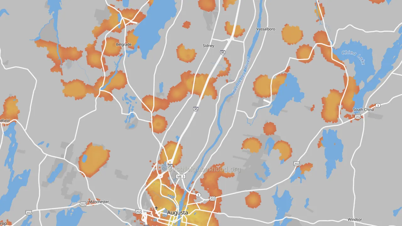 Bike Grade map of Kennebec County, ME