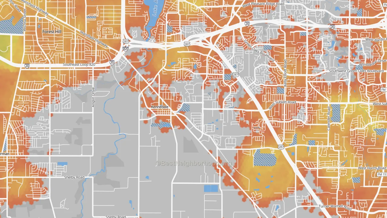 Bike Grade map of Kennedale, TX