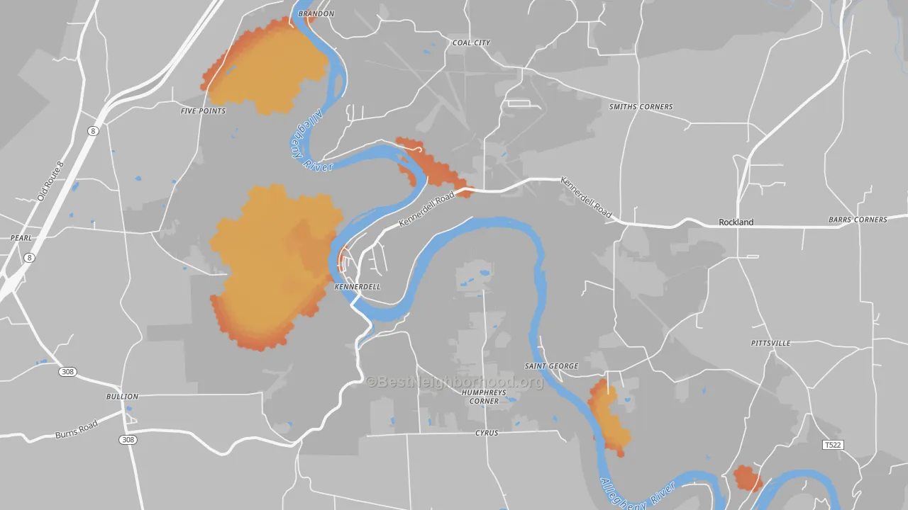Bike Grade map of Kennerdell, PA