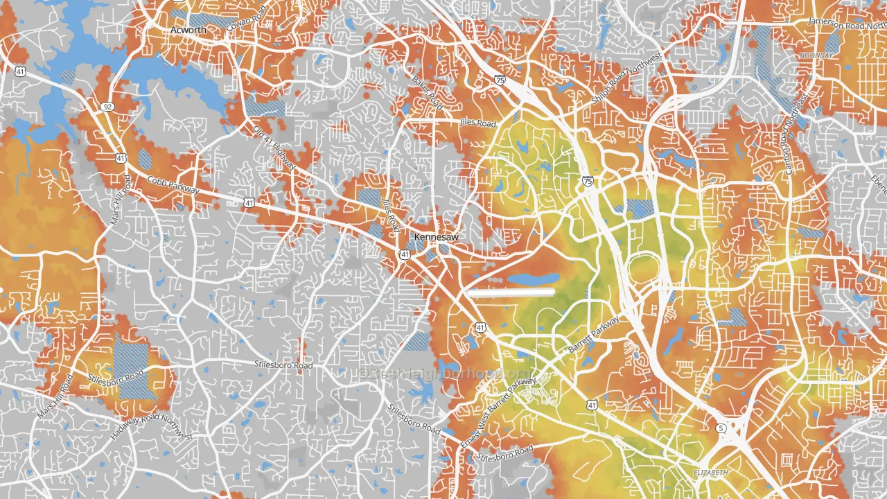 Bike Grade map of Kennesaw, GA