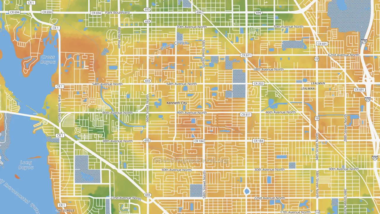 Bike Grade map of Kenneth City, FL