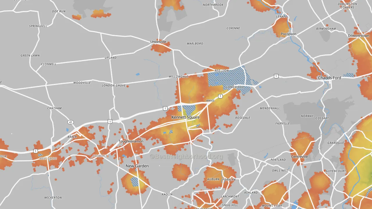 Bike Grade map of Kennett Square, PA