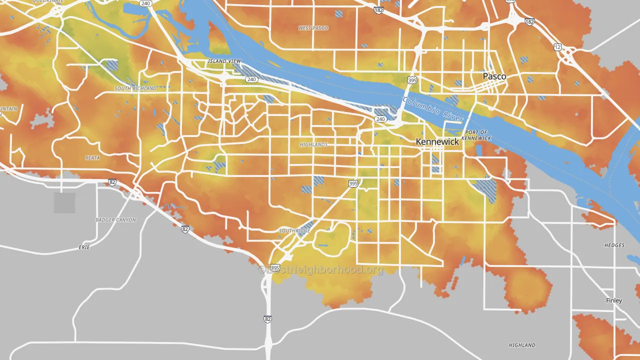 Bike Grade map of Kennewick, WA