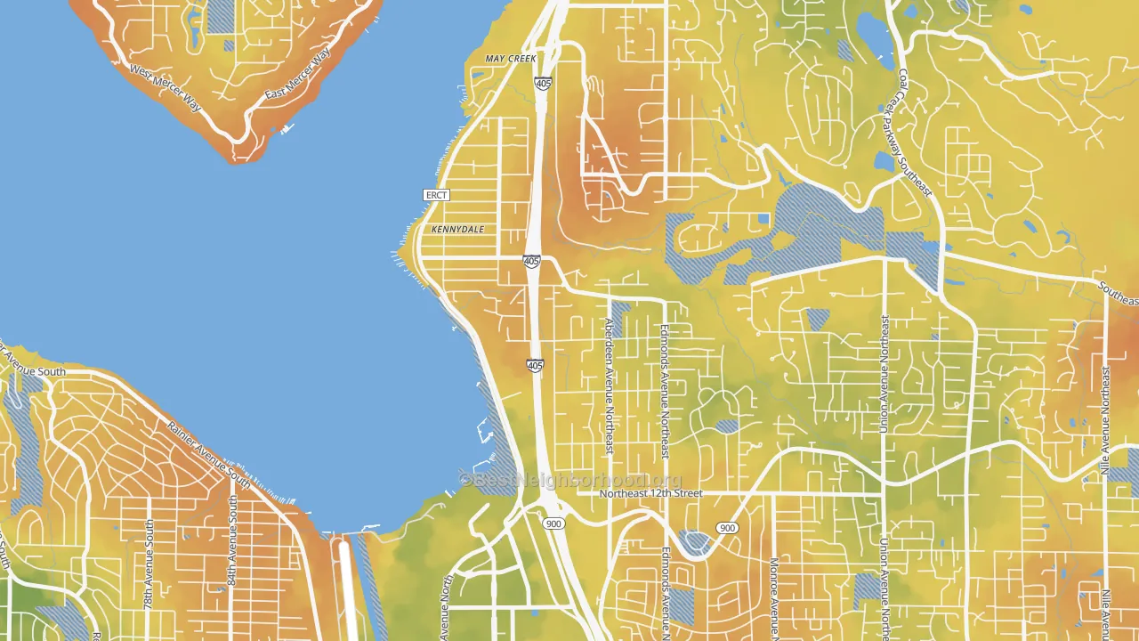 Bike Grade map of Kennydale, Renton, WA