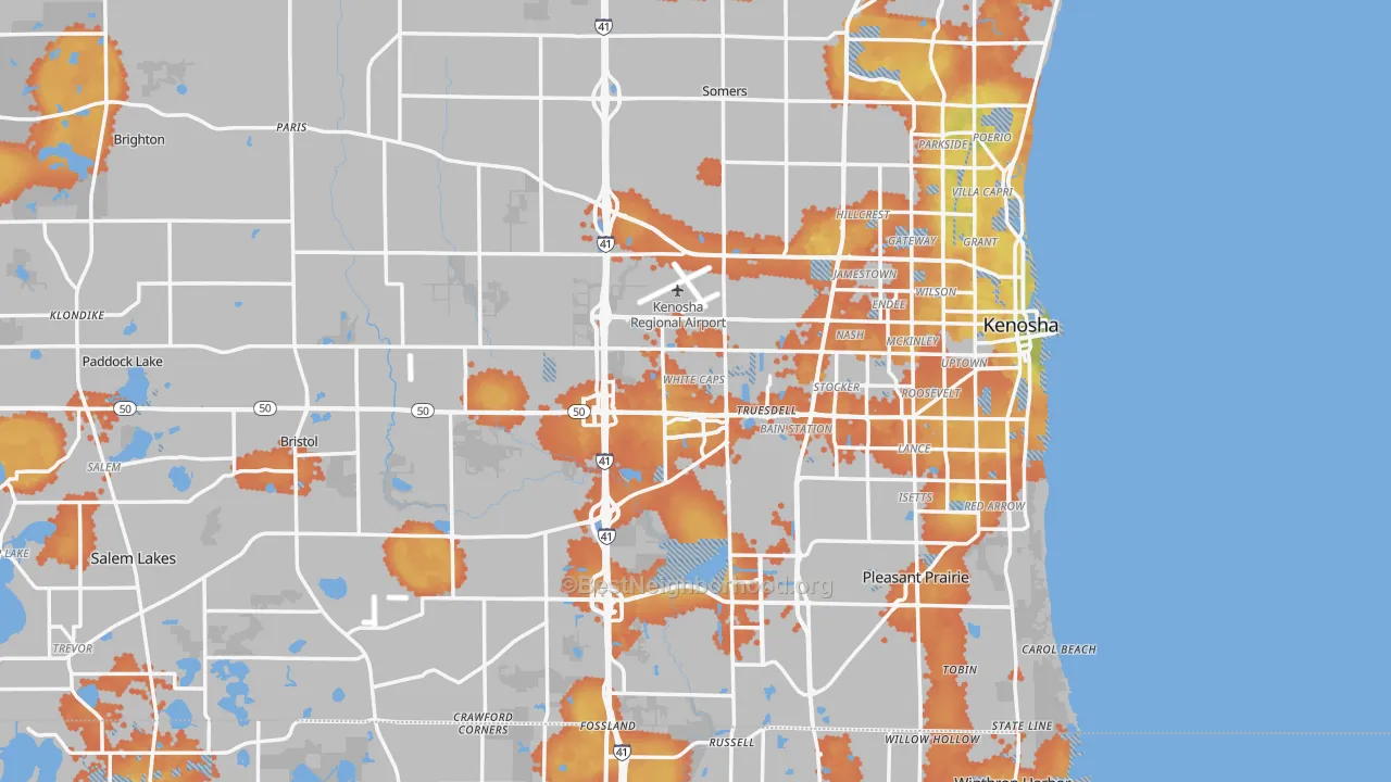 Bike Grade map of Kenosha County, WI