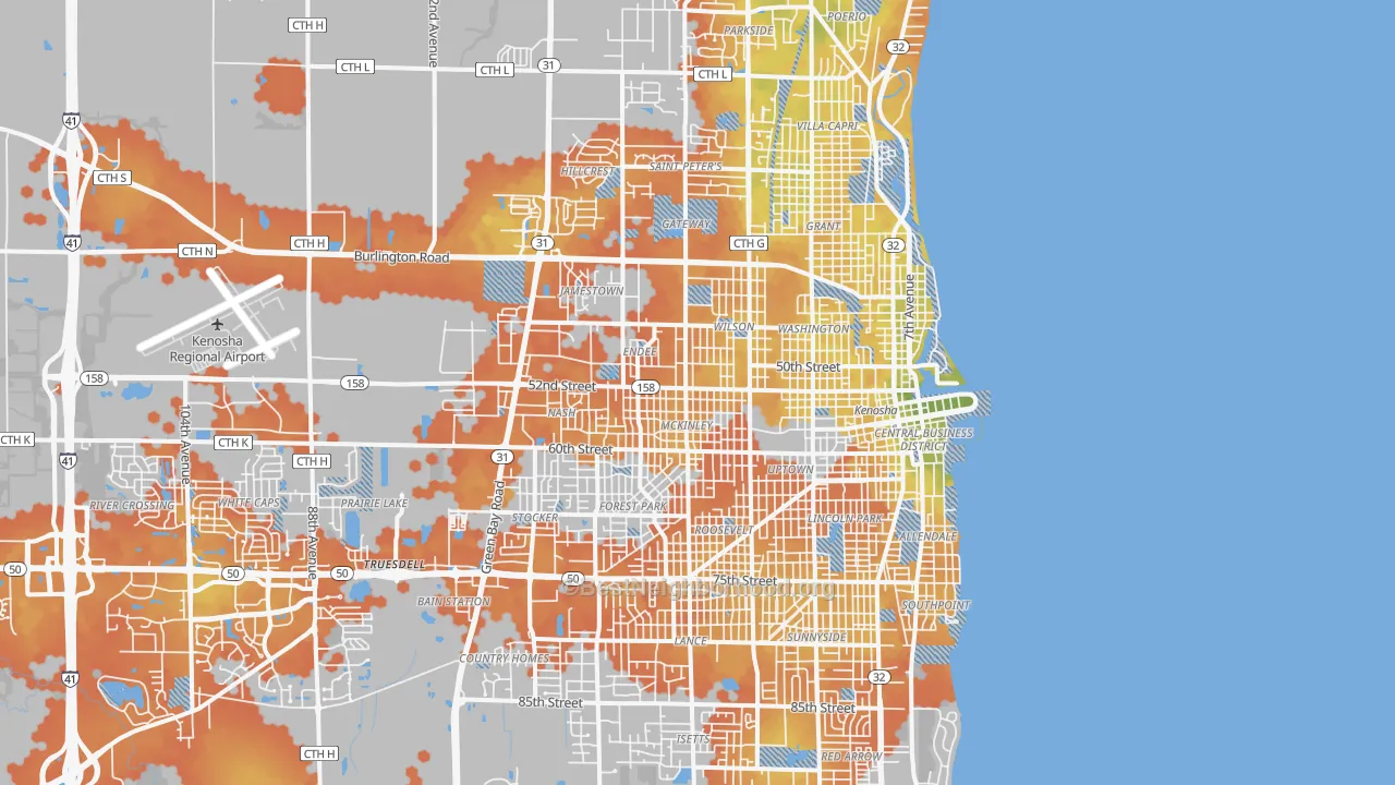 Bike Grade map of Kenosha, WI
