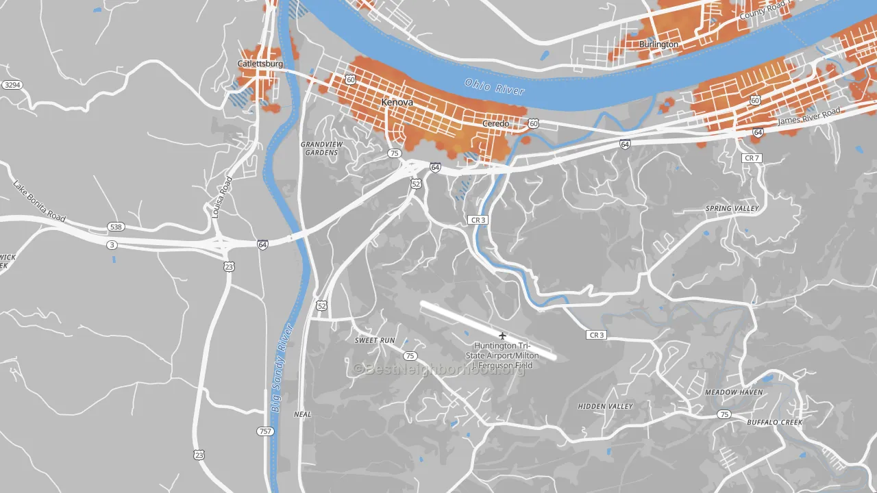 Bike Grade map of Kenova, WV