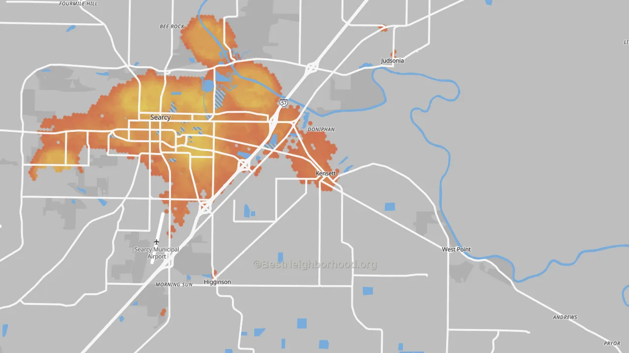 Bike Grade map of Kensett, AR