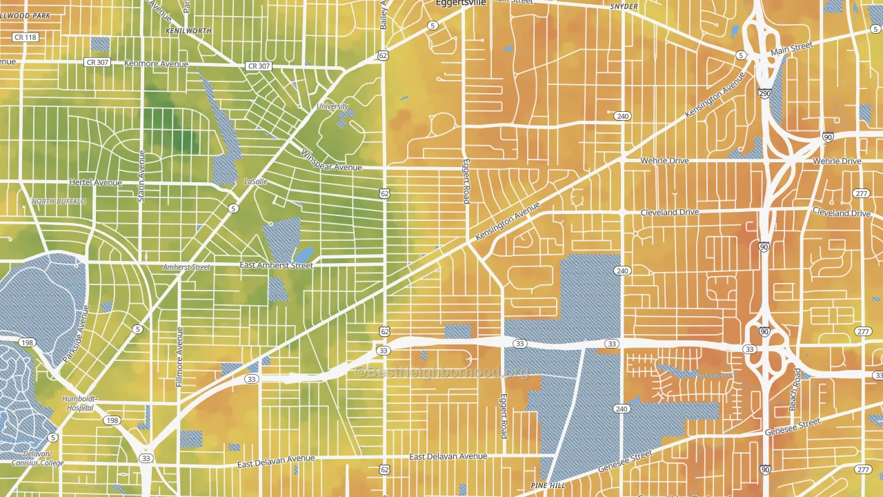 Bike Grade map of Kensington, Buffalo, NY