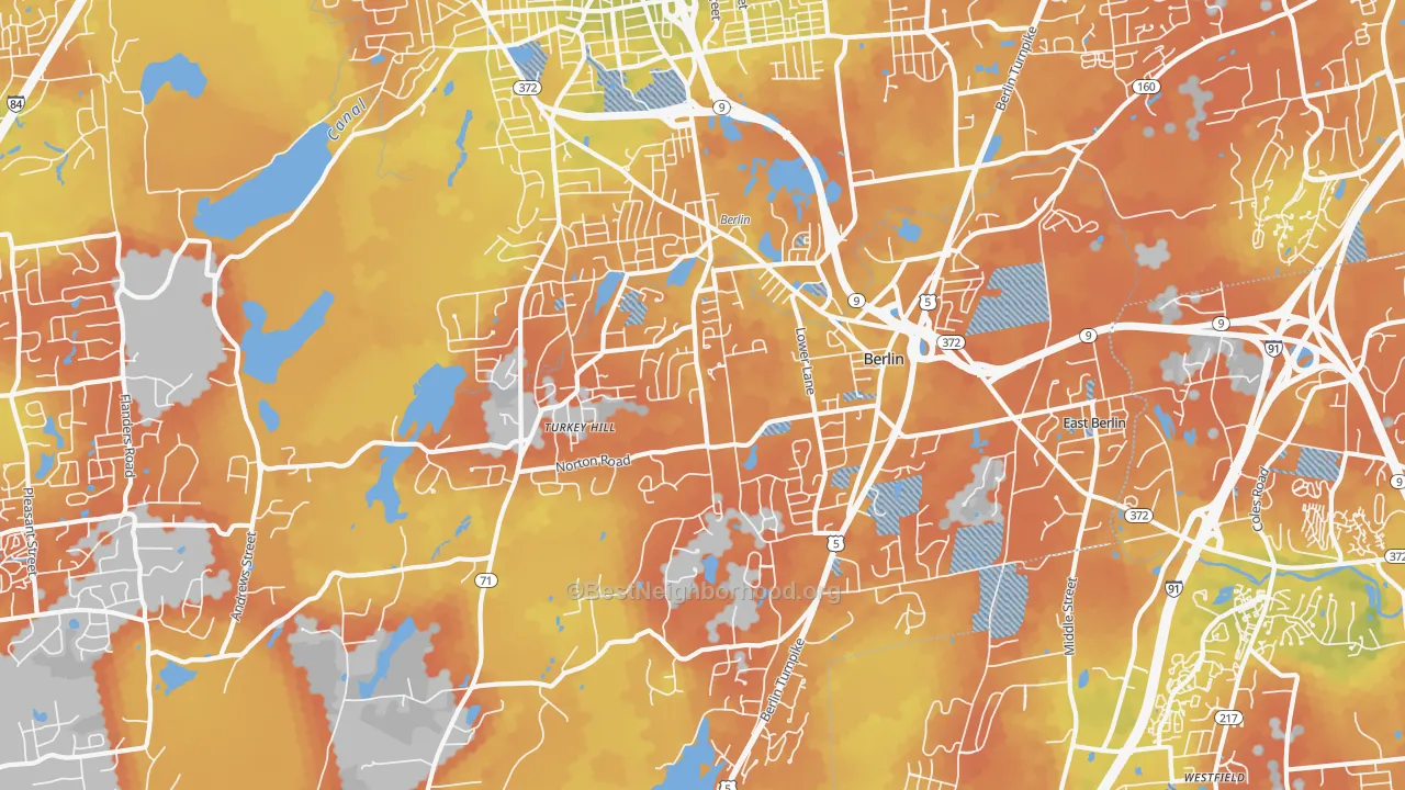 Bike Grade map of Kensington, CT