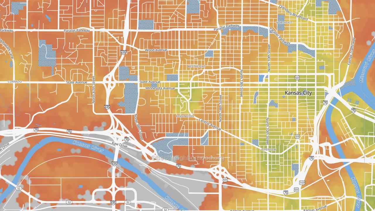Bike Grade map of Kensington, Kansas City, KS