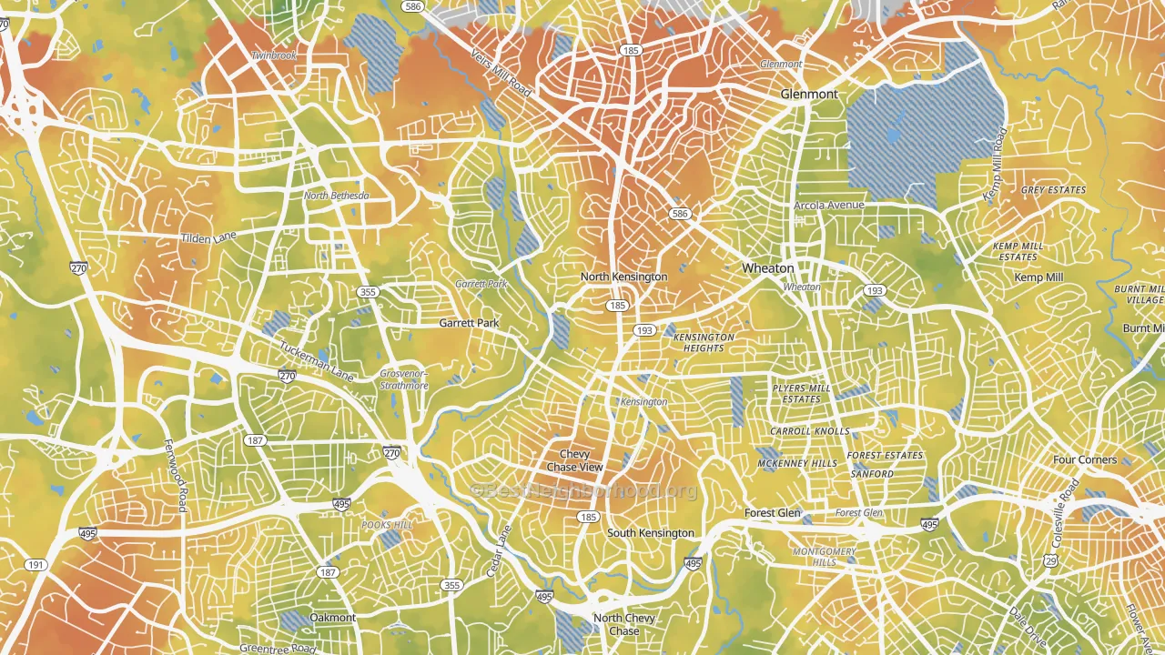Bike Grade map of Kensington, MD