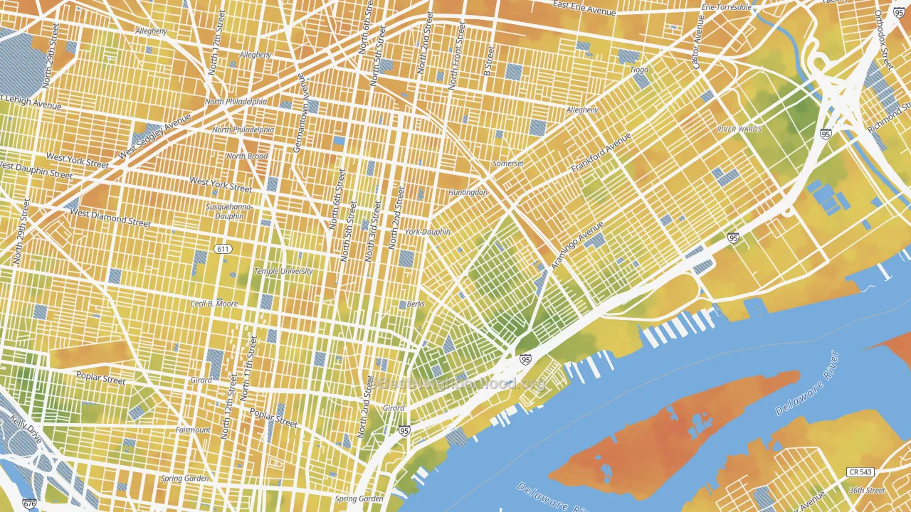 Bike Grade map of Kensington, Philadelphia, PA