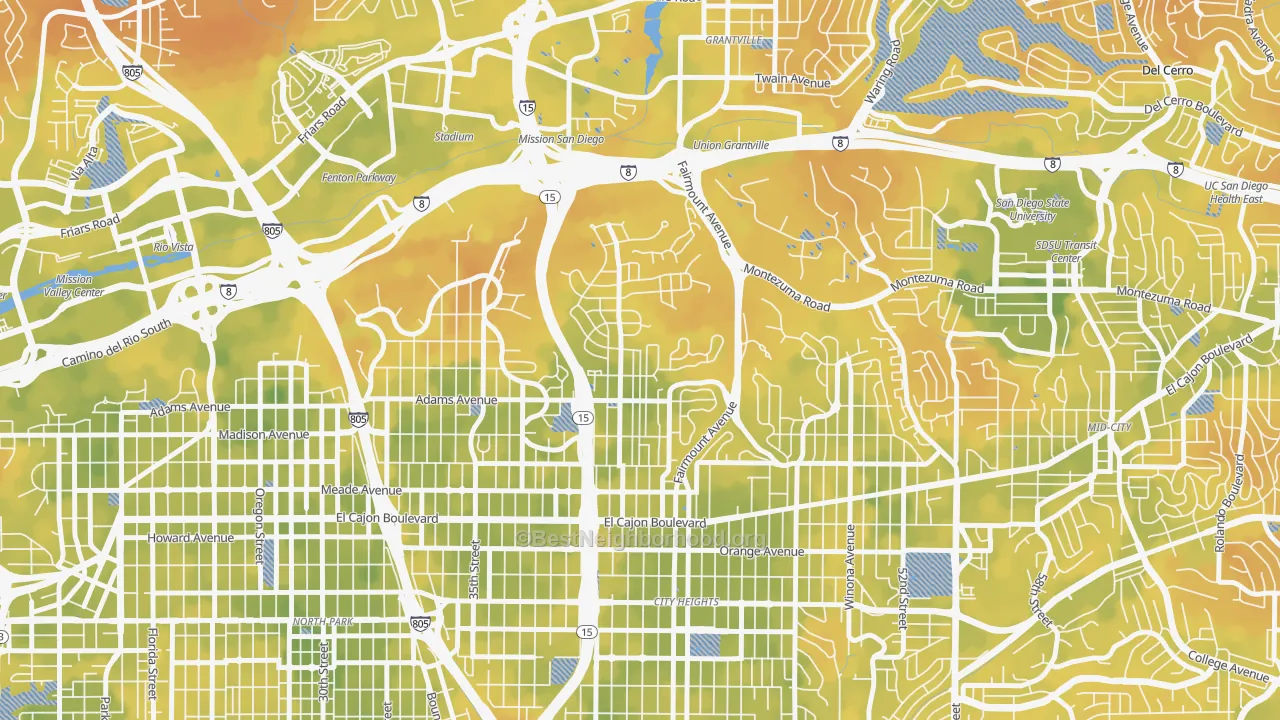 Bike Grade map of Kensington, San Diego, CA