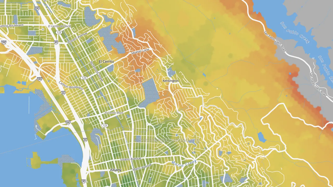 Bike Grade map of Kensington-San Francisco, Berkeley, CA