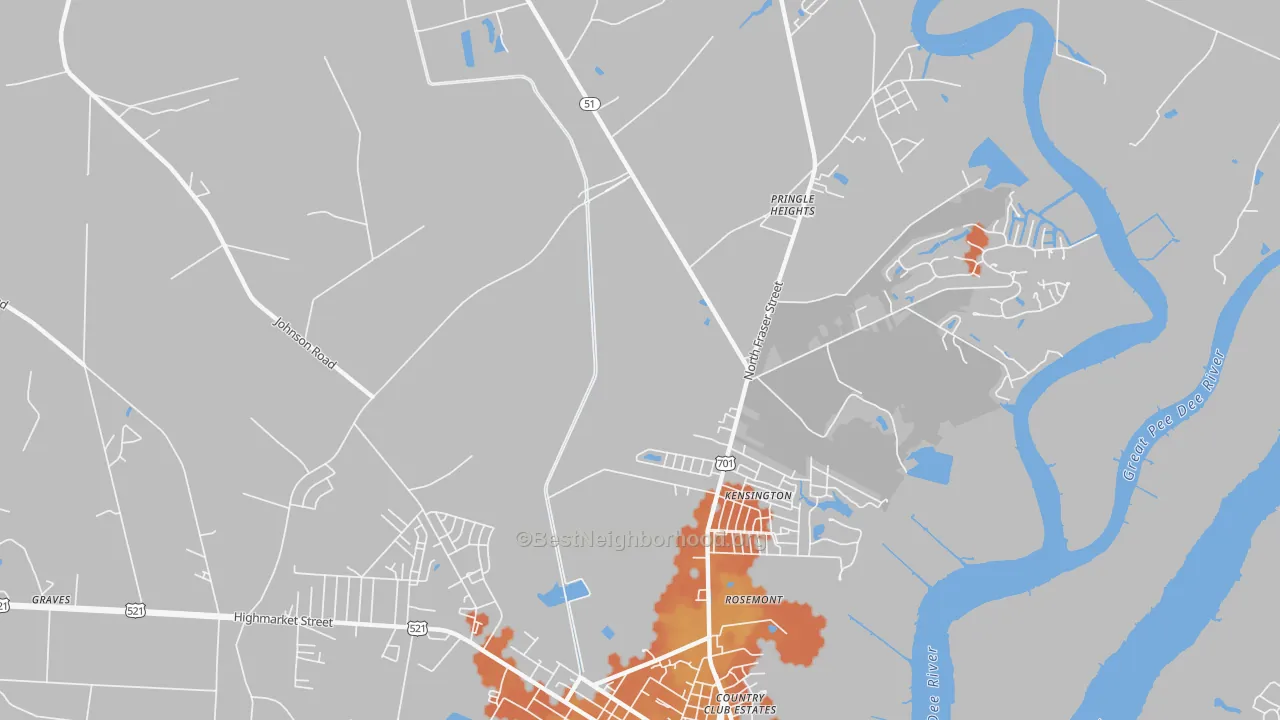 Bike Grade map of Kensington, SC