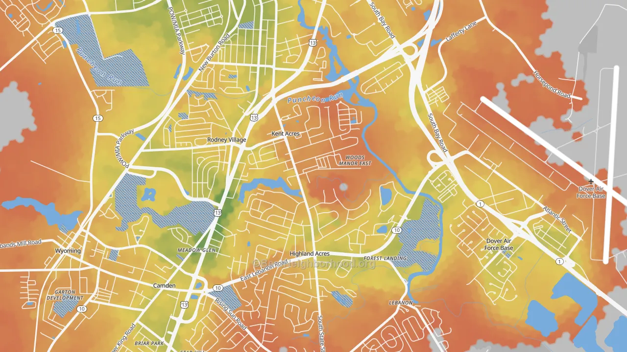 Bike Grade map of Kent Acres, Dover, DE
