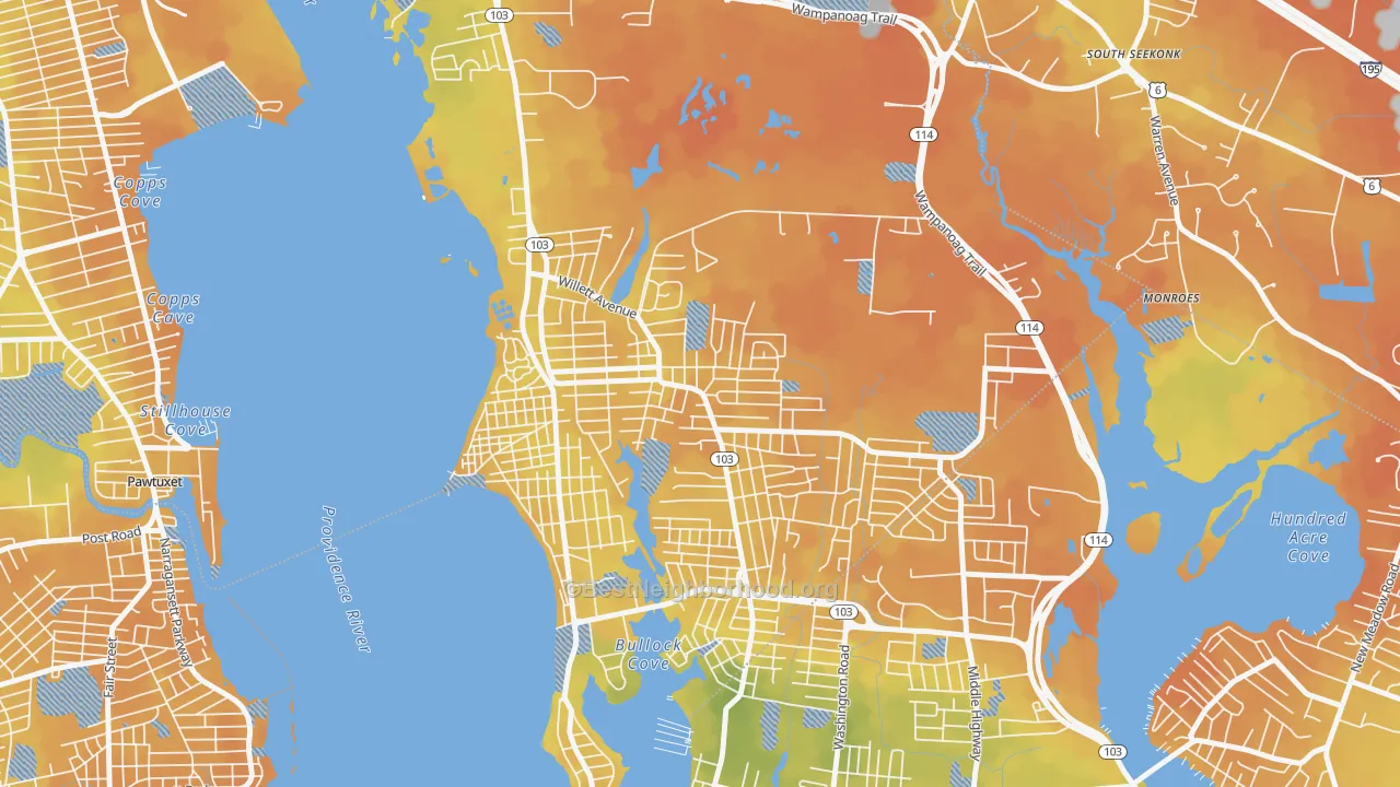 Bike Grade map of Kent Corner, Riverside, RI