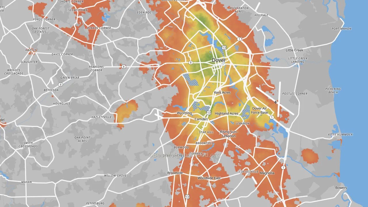 Bike Grade map of Kent County, DE