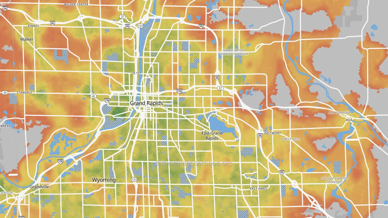 Bike Grade map of Kent County, MI