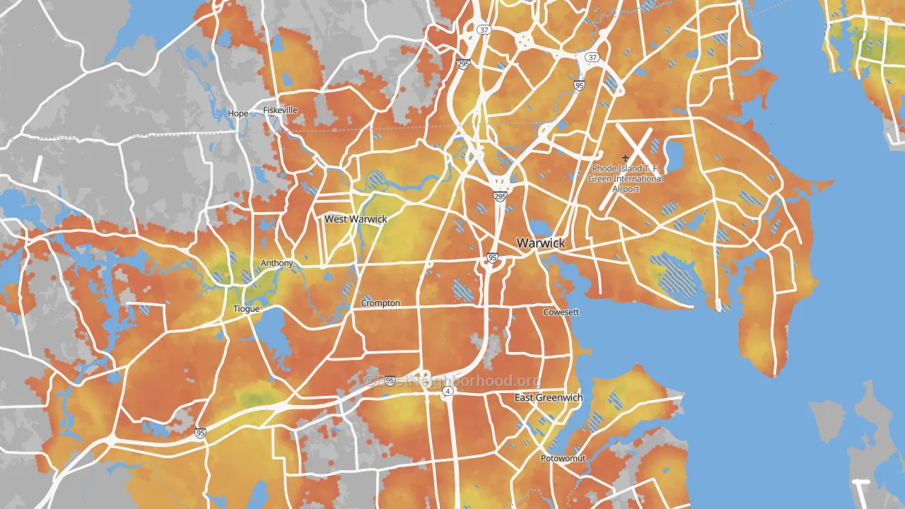 Bike Grade map of Kent County, RI