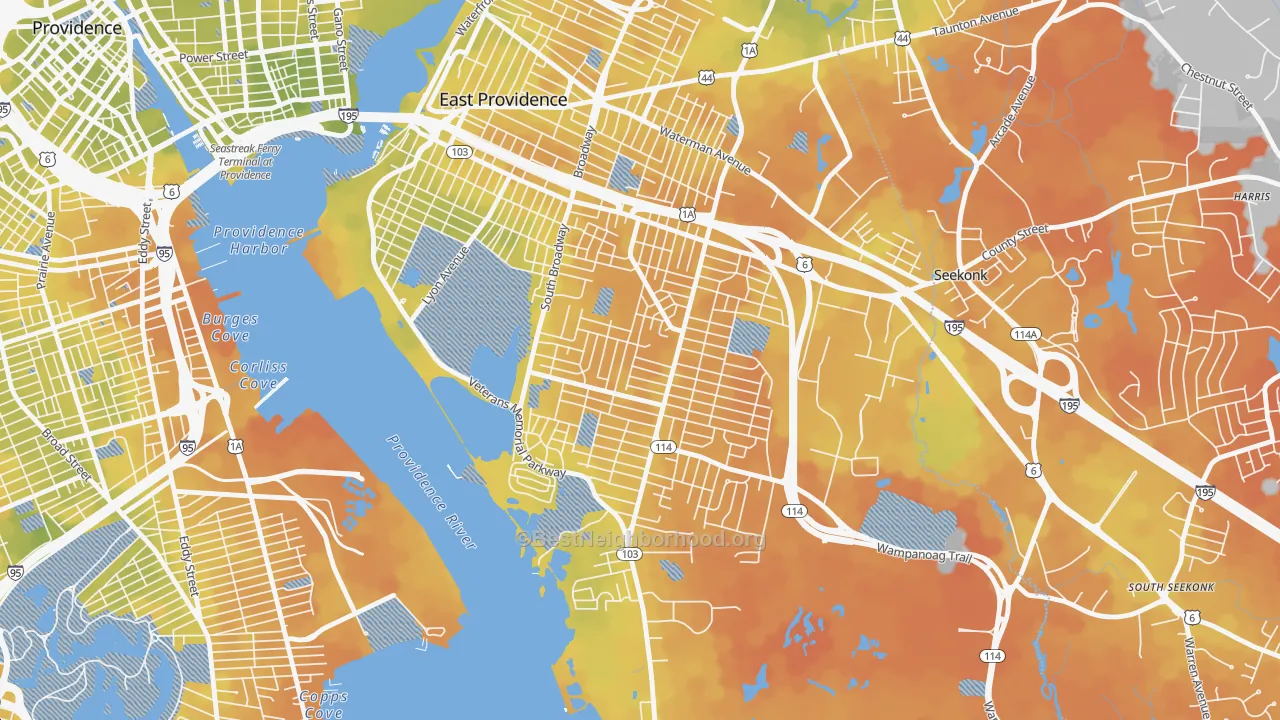 Bike Grade map of Kent Heights, East Providence, RI