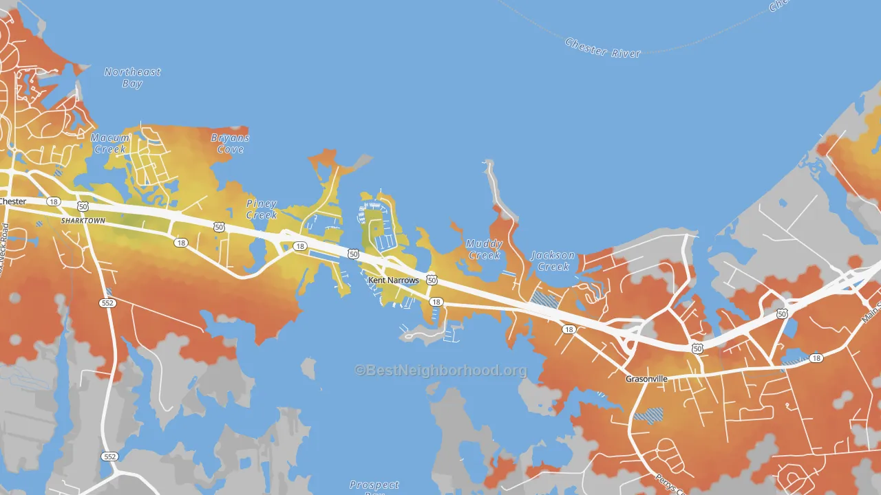 Bike Grade map of Kent Narrows, MD