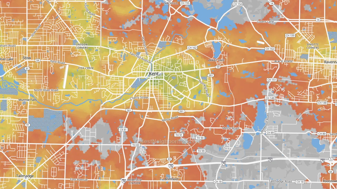 Bike Grade map of Kent, OH
