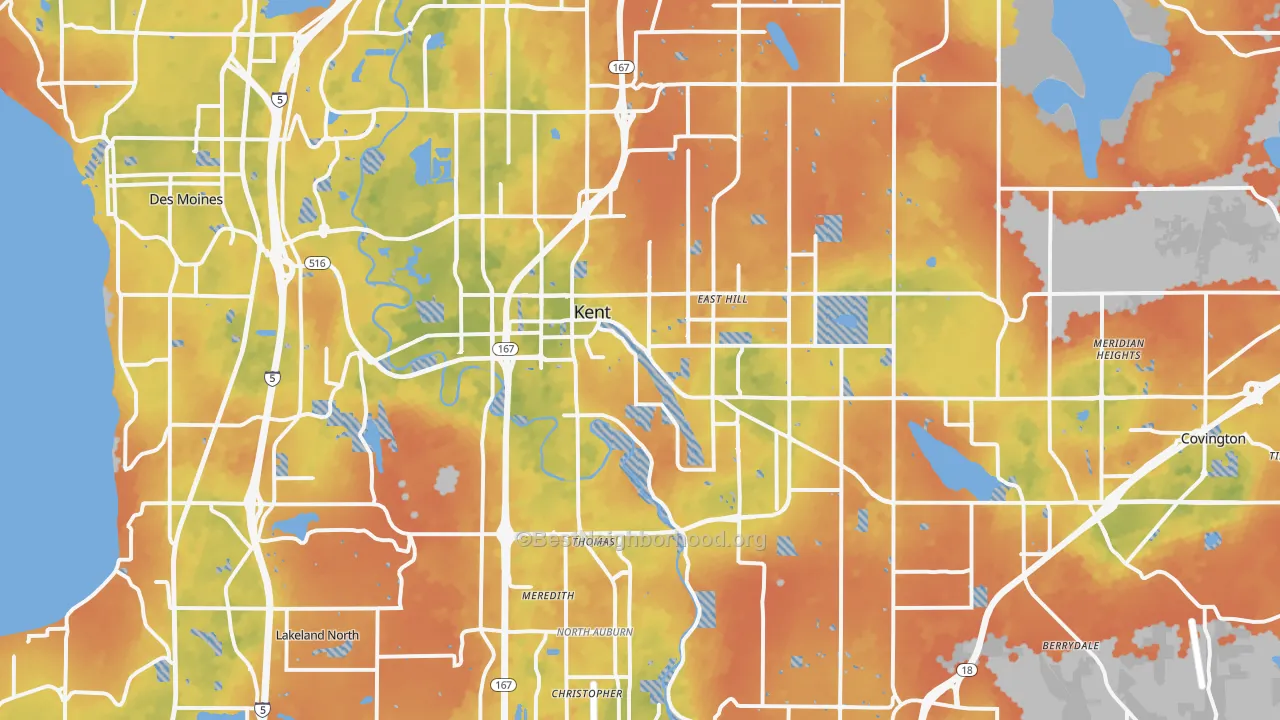Bike Grade map of Kent, WA