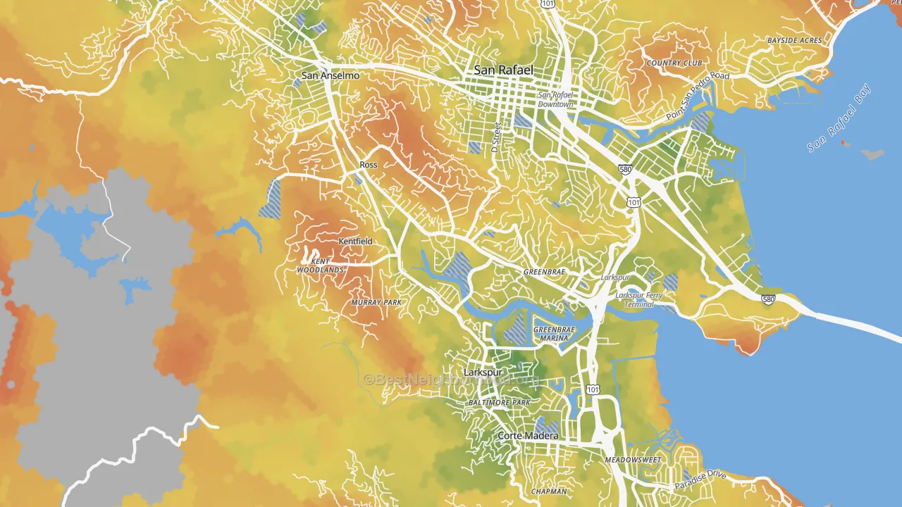 Bike Grade map of Kentfield, CA