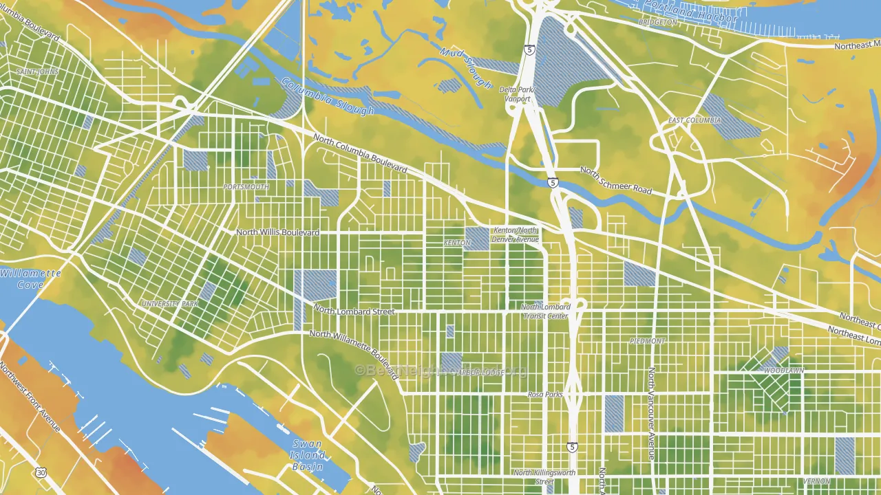 Bike Grade map of Kenton, Portland, OR