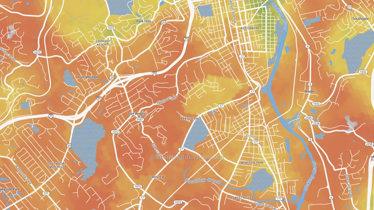 Bike Grade map of Kenton Vale, KY