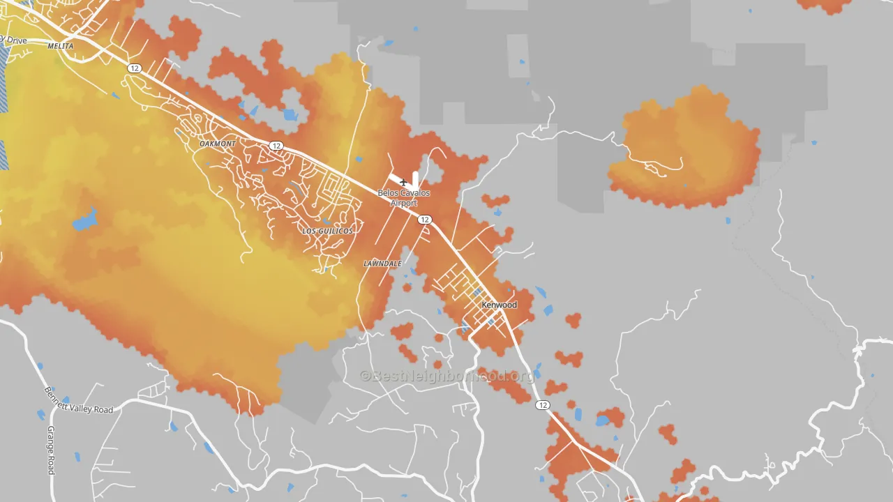 Bike Grade map of Kenwood, CA