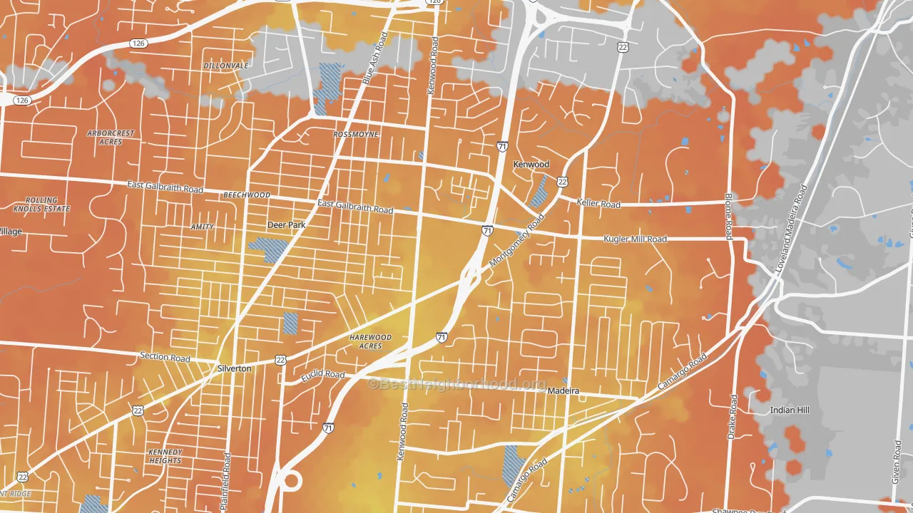 Bike Grade map of Kenwood, Cincinnati, OH