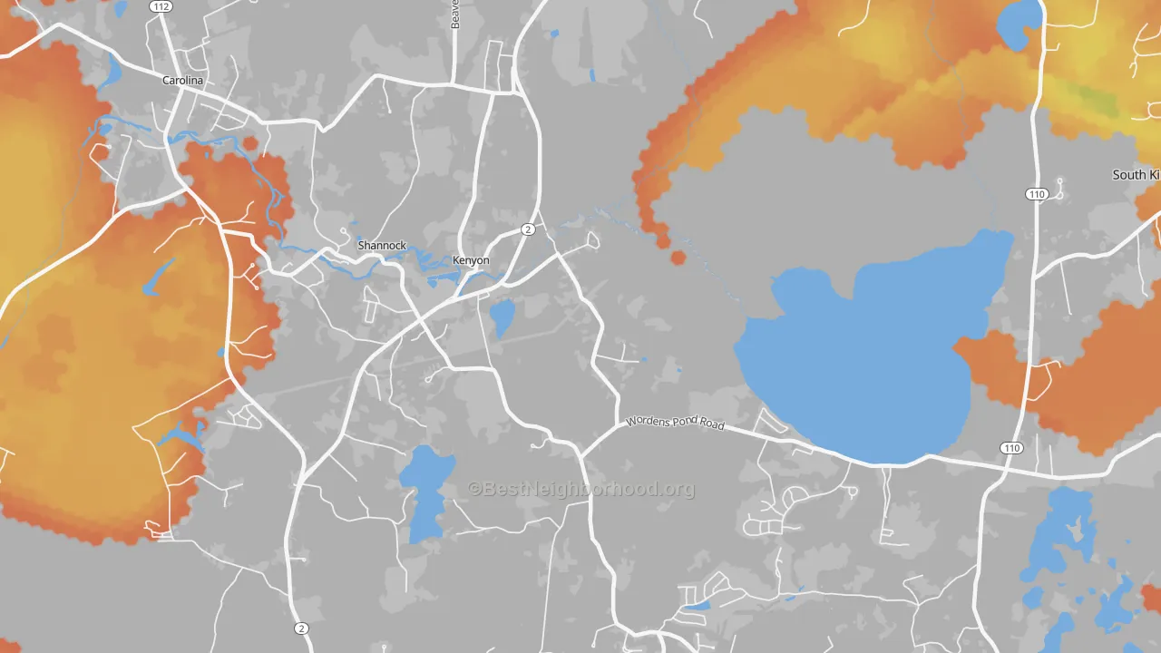 Bike Grade map of Kenyon, RI
