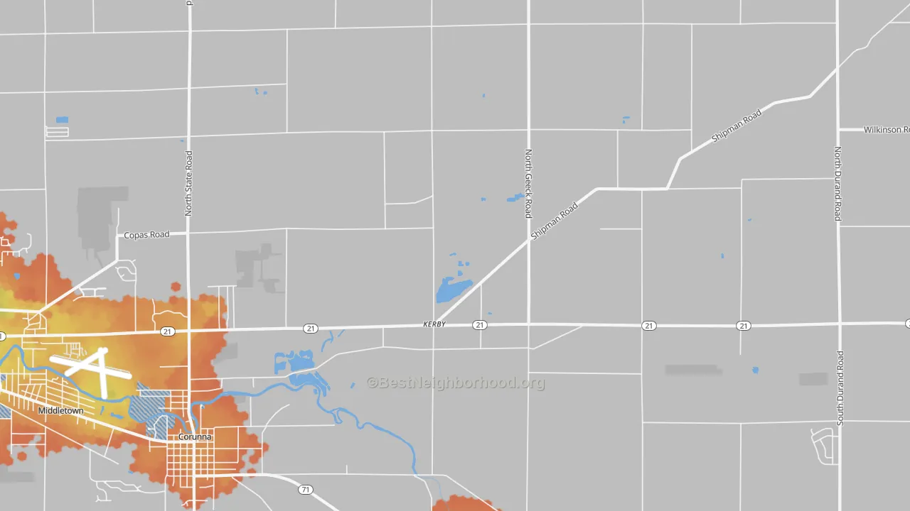 Bike Grade map of Kerby, MI