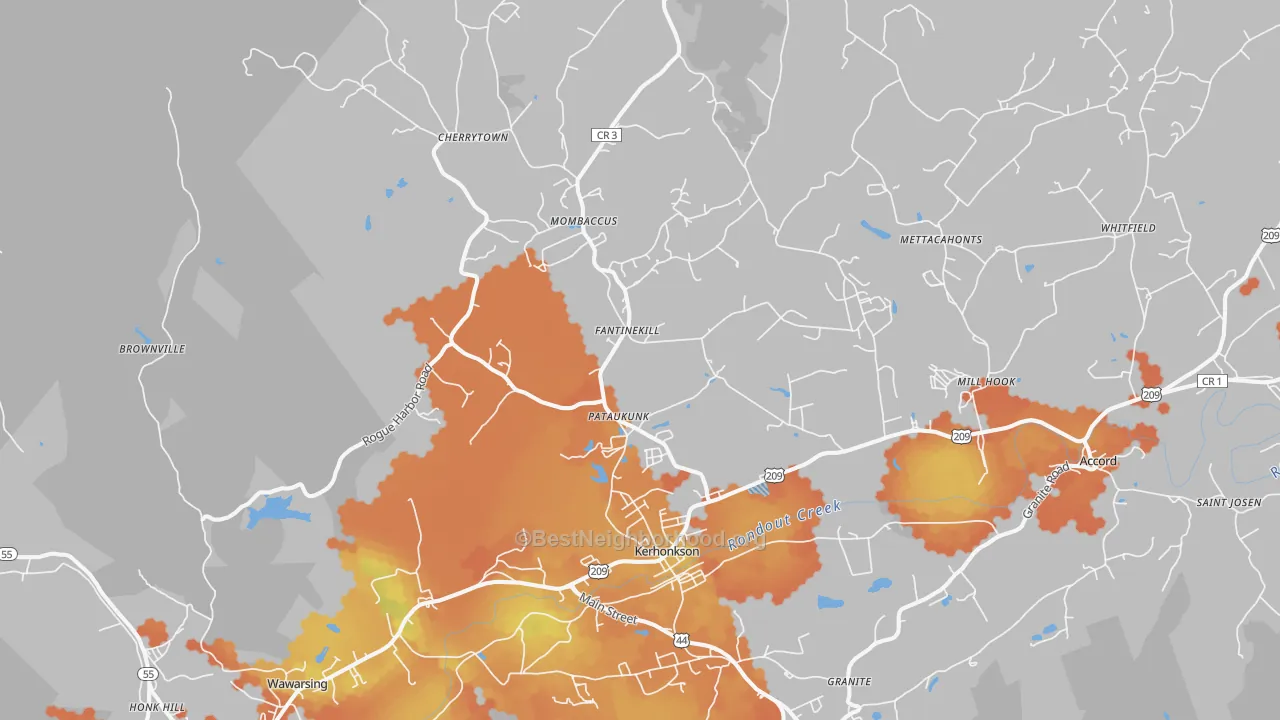 Bike Grade map of Kerhonkson, NY