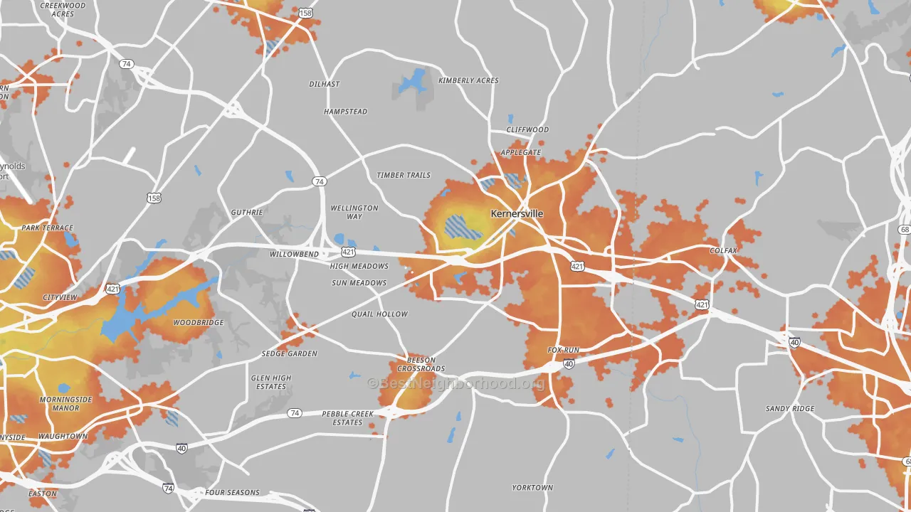 Bike Grade map of Kernersville, NC