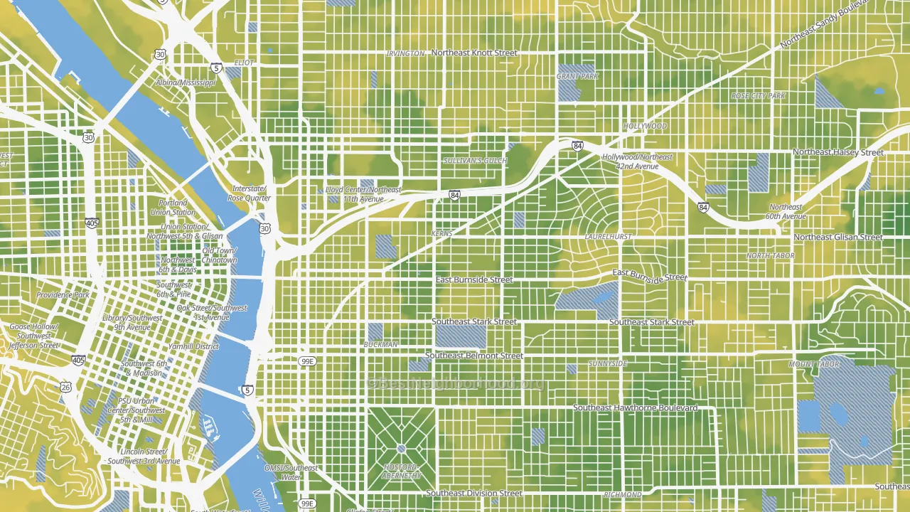 Bike Grade map of Kerns, Portland, OR