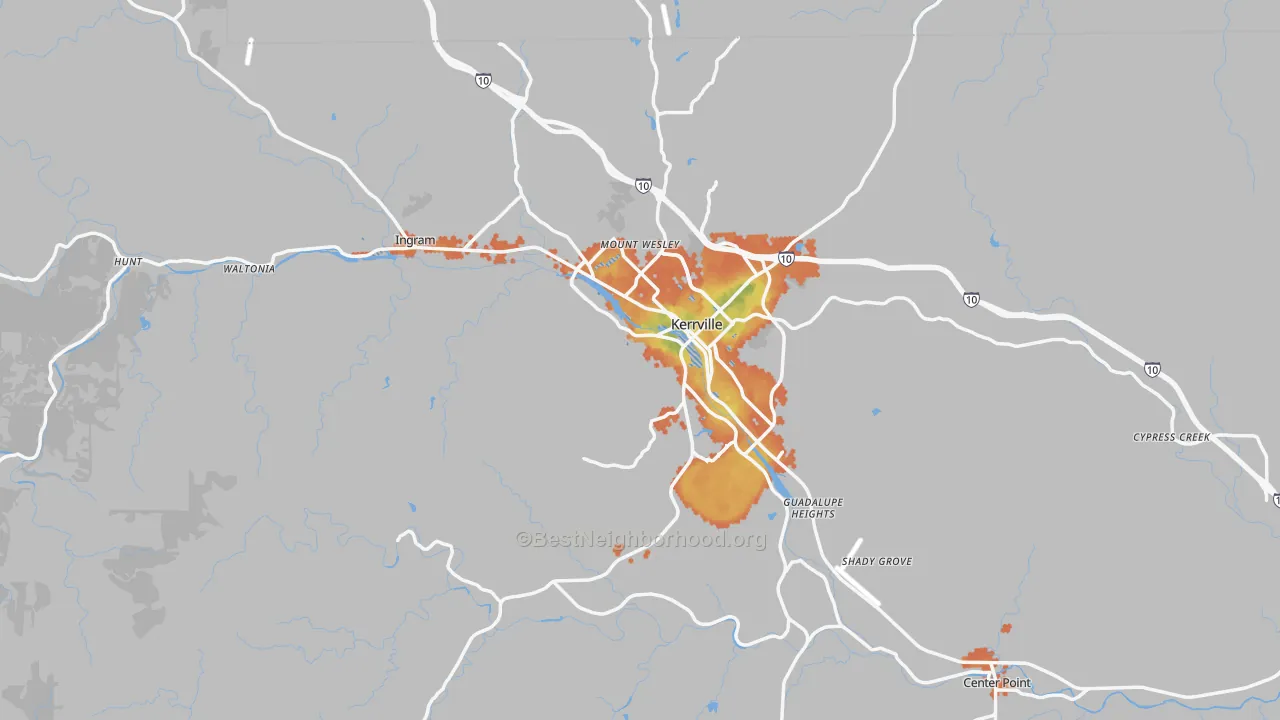 Bike Grade map of Kerr County, TX