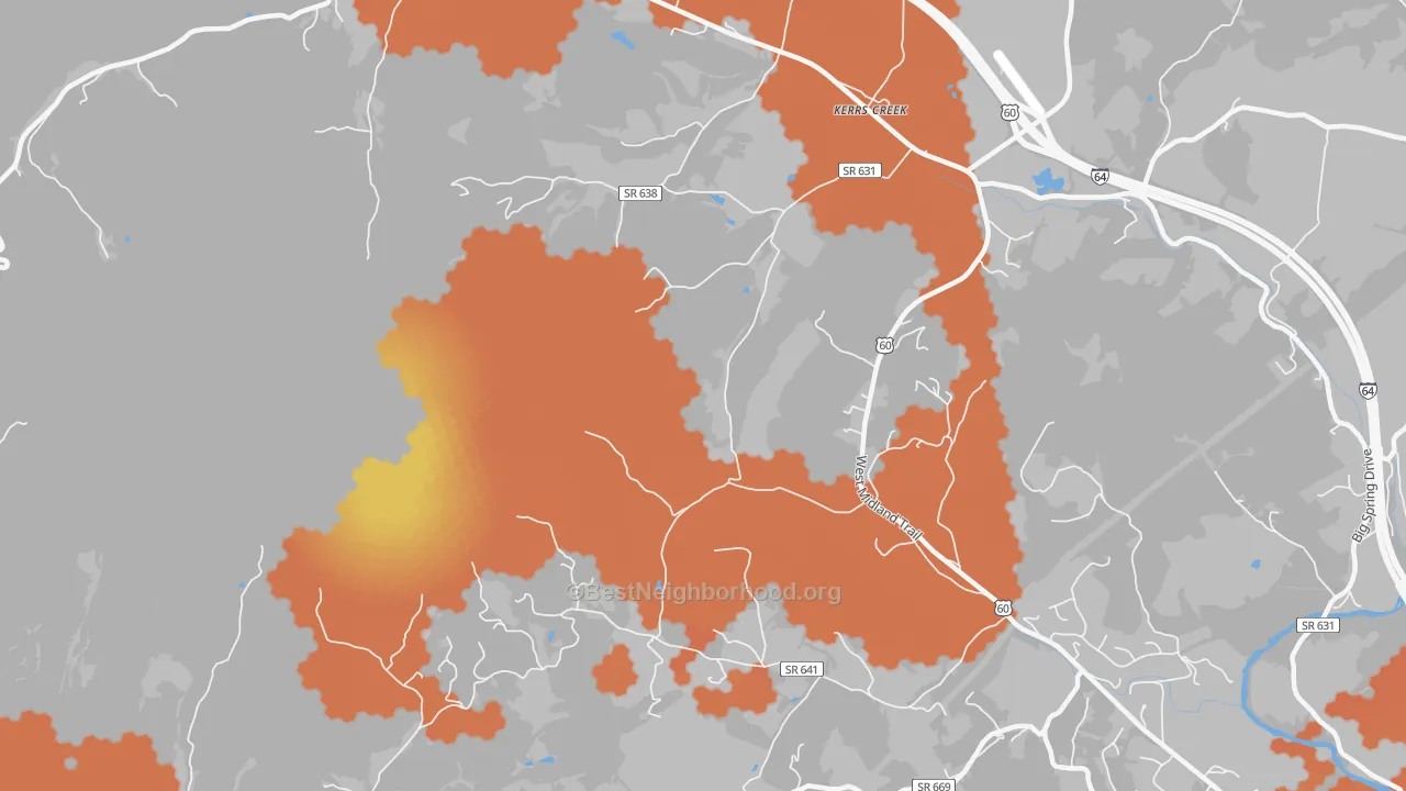 Bike Grade map of Kerrs Creek, VA