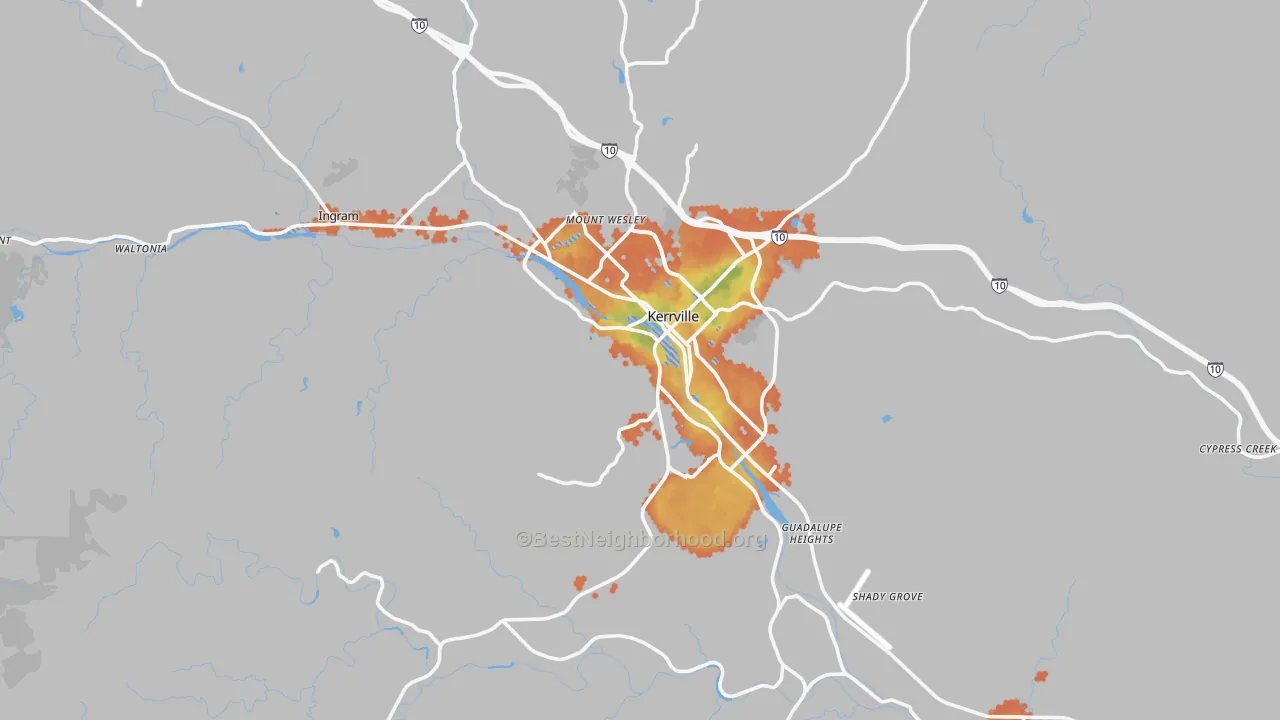 Bike Grade map of Kerrville, TX
