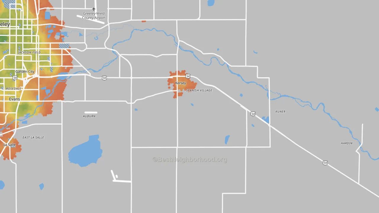 Bike Grade map of Kersey, CO