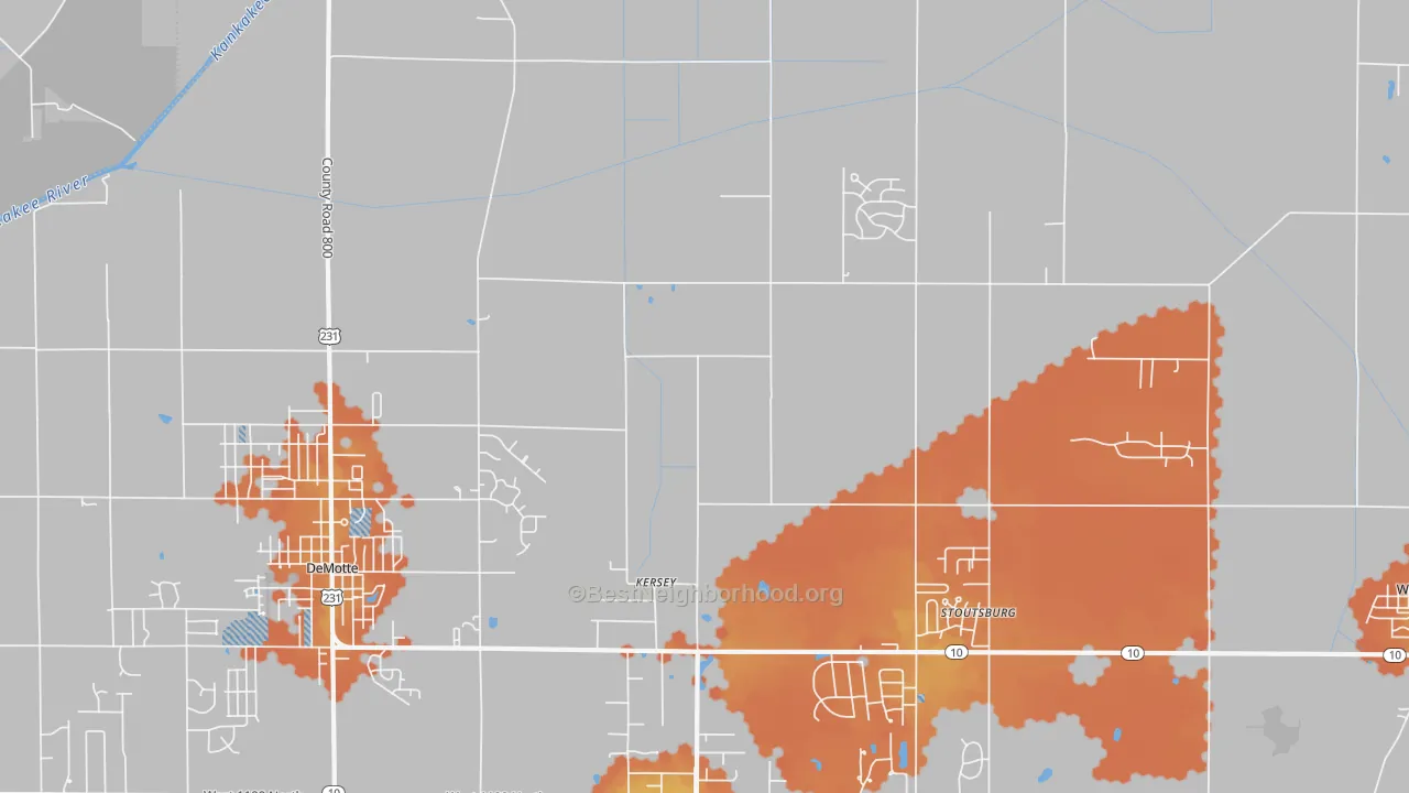 Bike Grade map of Kersey, IN