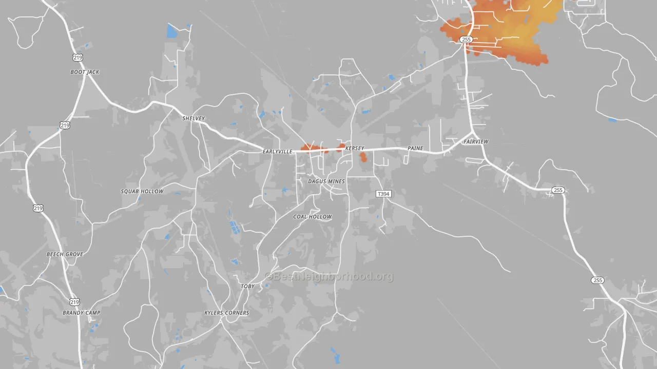 Bike Grade map of Kersey, PA