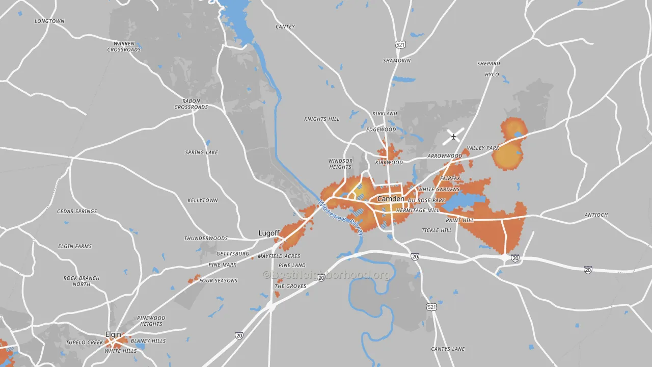 Bike Grade map of Kershaw County, SC