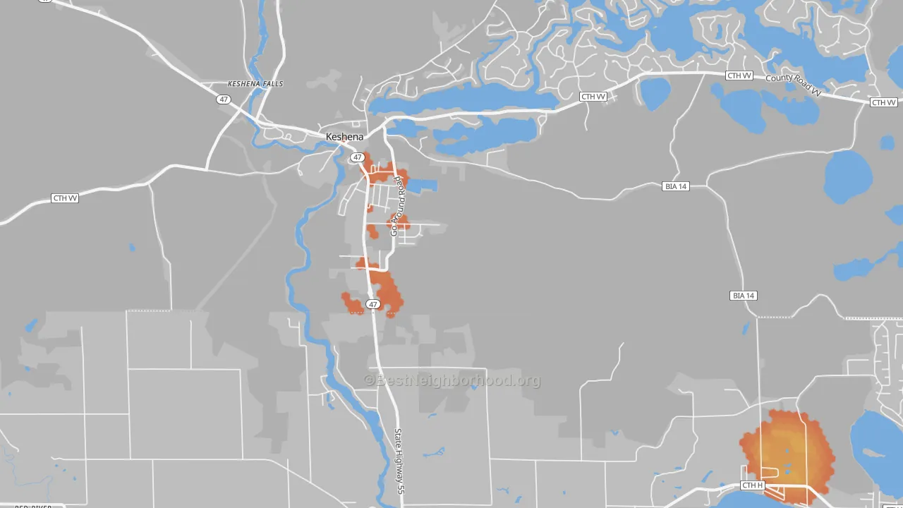 Bike Grade map of Keshena, WI