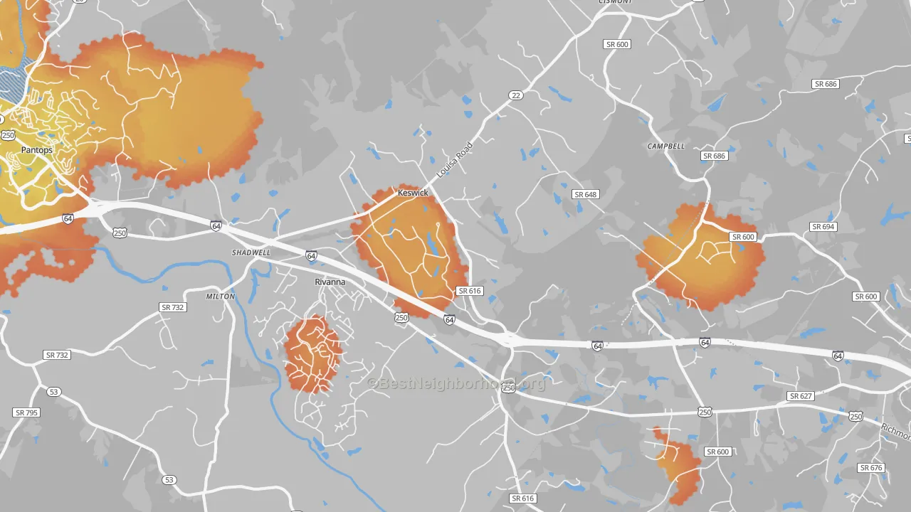 Bike Grade map of Keswick, VA